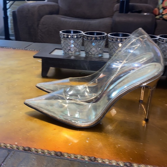 Clear Shell & metallic Gold Stilettos Heels Shoes - Picture 2 of 7